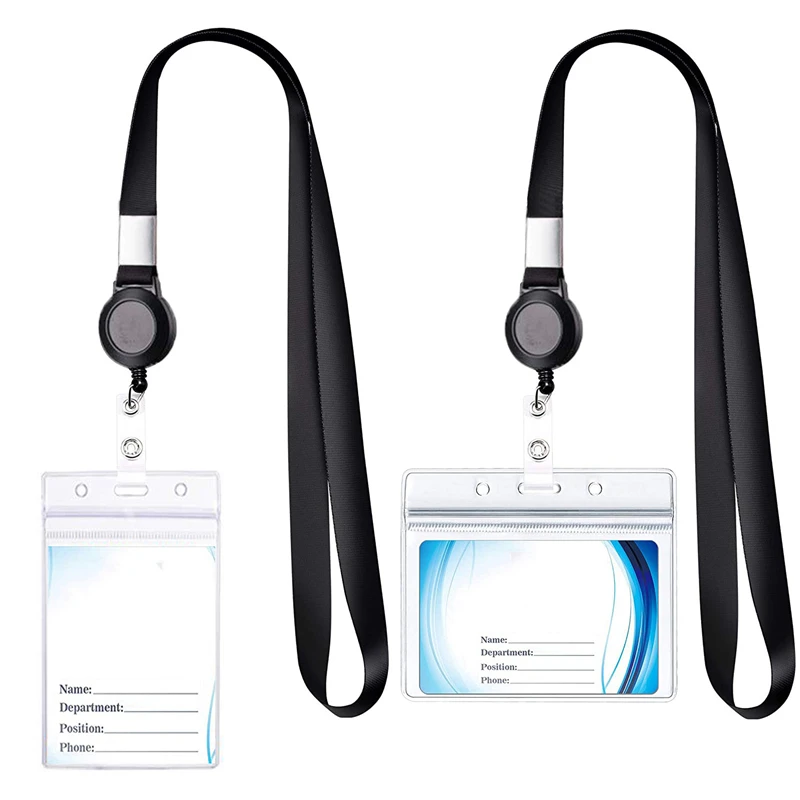 

Neck Strap Name Badges Holder Transparent Exhibition ID Tag Chest Pass Work Card Sleeve with Lanyard for Staff Nurse Badge Cover