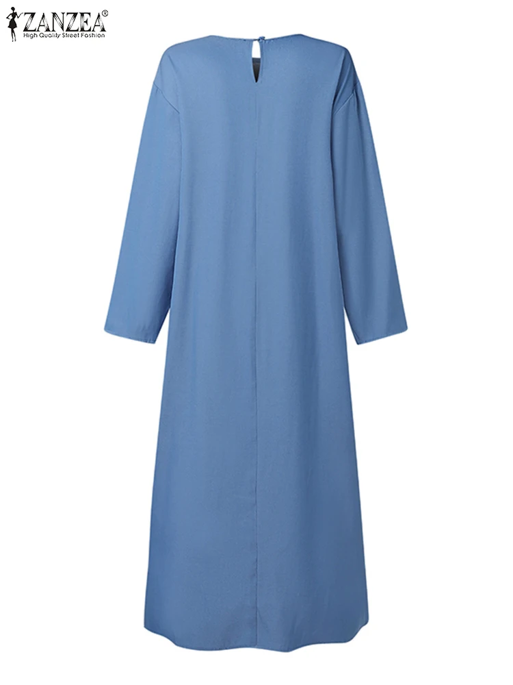 Женские повседневные мусульманские платья 2024 ZANZEA модное осеннее платье с