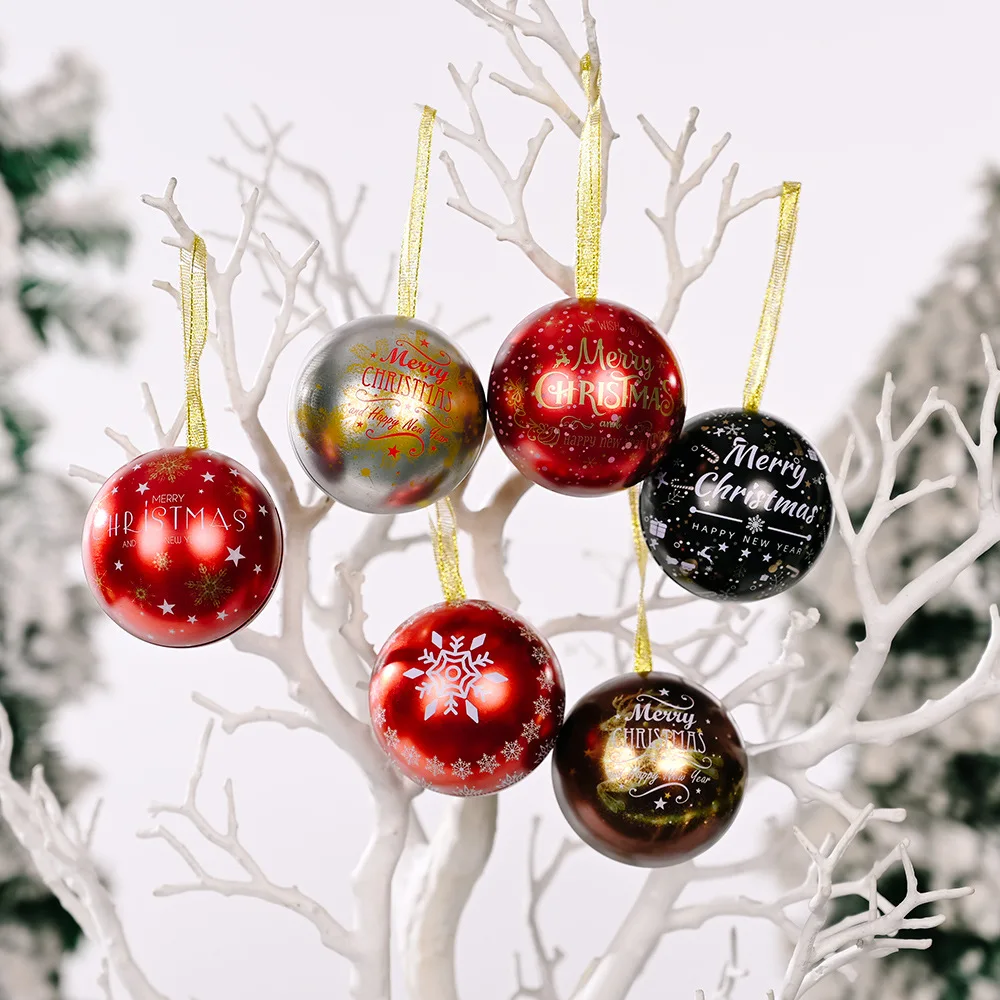 Christmas Candy Tin Ball Ornaments Tree Cookie Tins Jar Metal Ornament Tinplate Container Xmas Fillable 16pc/lot