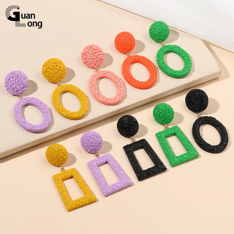 

GuanLong Trendy Big Drop Earrings For Women Korean Elegant Jewelry Statement Resin Geometric Colorful Long Earings Round Brincos