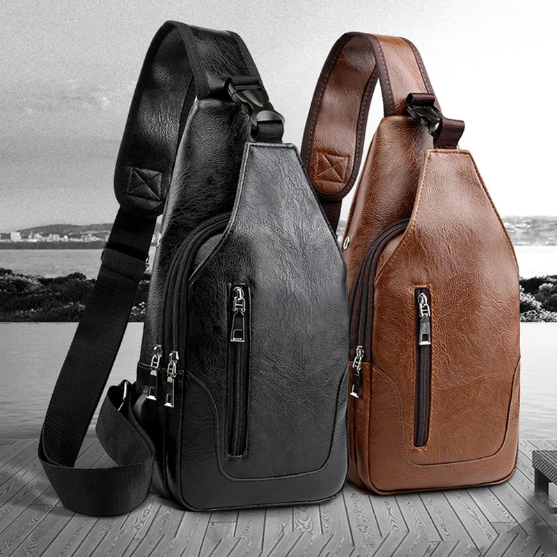 

Brand Messenger Bag Leather Men Chest Bag Vintage Crossbody Shoulder Bag New Men's Business Sling Bags Male Casual Chest Pack