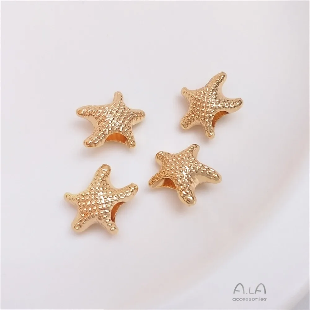 Купи 14K gold pentagram starfish large hole beads handmade stringing fat big star with beads diy bracelet jewelry accessories за 31 рублей в магазине AliExpress