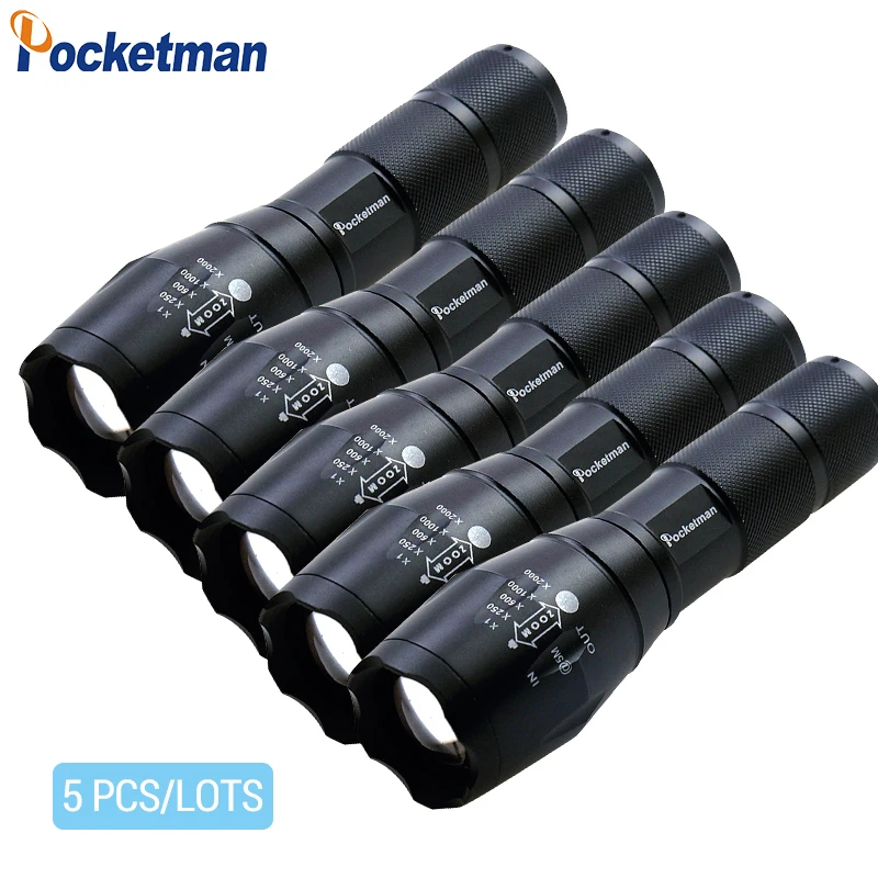 

5 Pcs Super Bright XML-T6 LED Flashlights 5 Switch Modes Zoomable Flashlight IPX4 Waterproof Torch Tactical Flashlight
