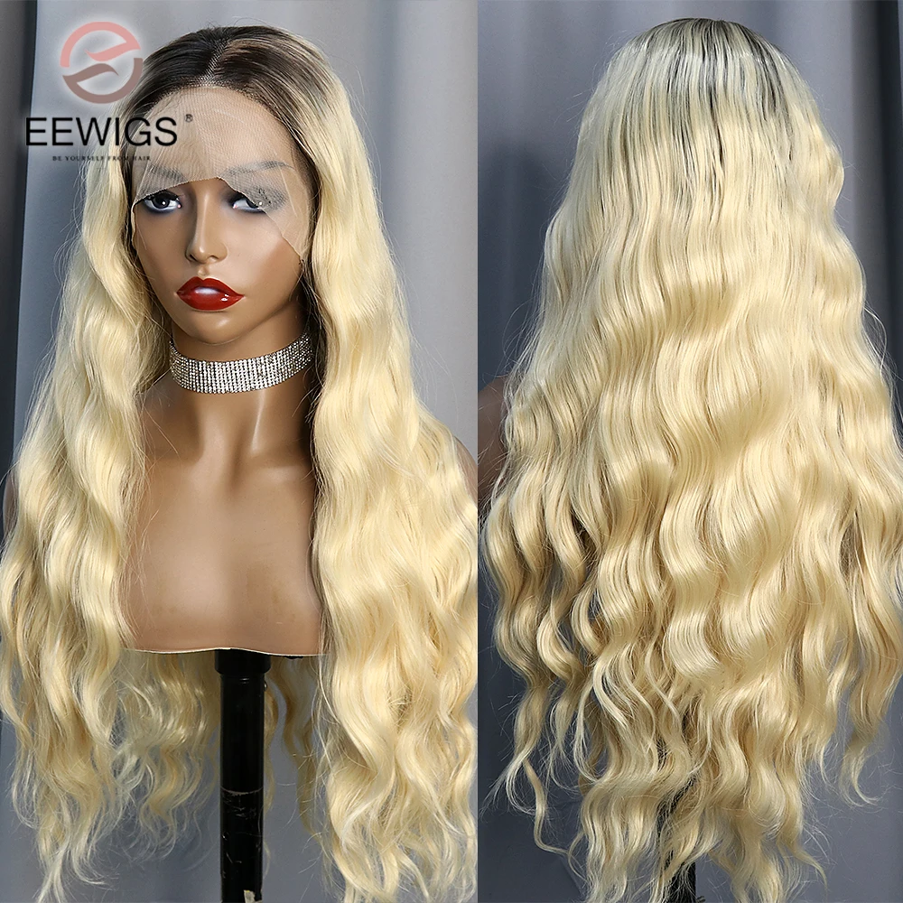 Synthetic Ombre Blonde Lace Wigs Loose Wave Lace Front Wig Short Brown Roots Glueless Cosplay Wig For Black Women