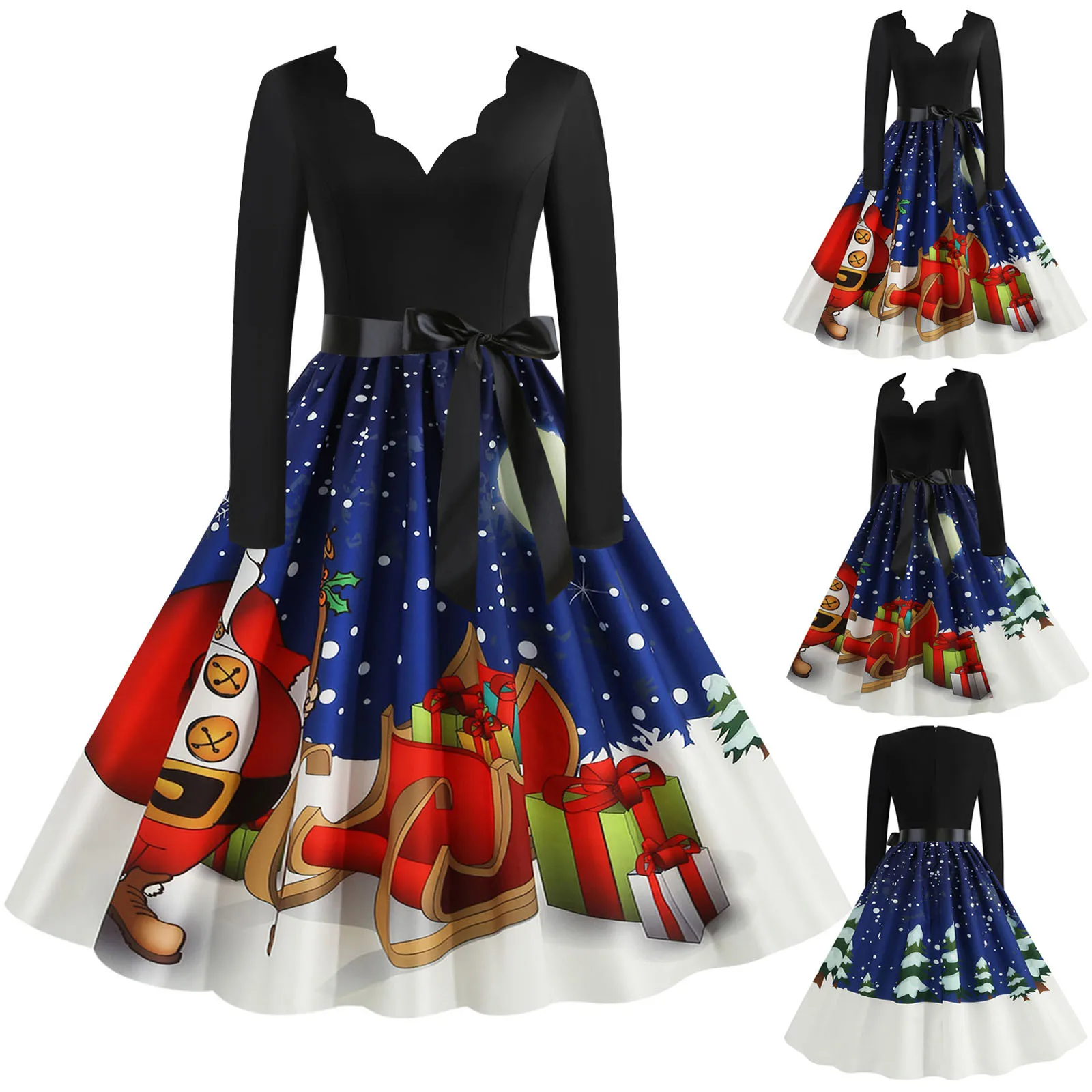 

Женское винтажное платье с V-образным вырезом, длинным рукавом