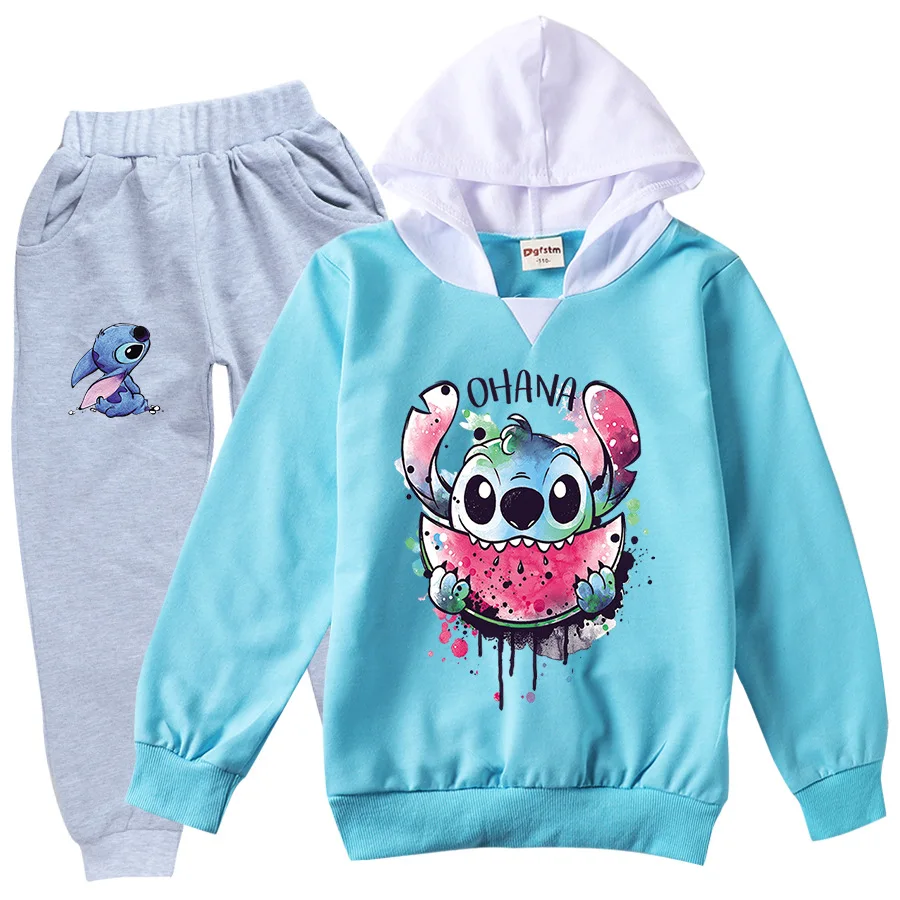 

2022 Disney Stitch Brand New Hoodie Kids Pullover Sweatshirt + Pants 2 Piece Boy Cartoon Boutique Toddler Girls Costume