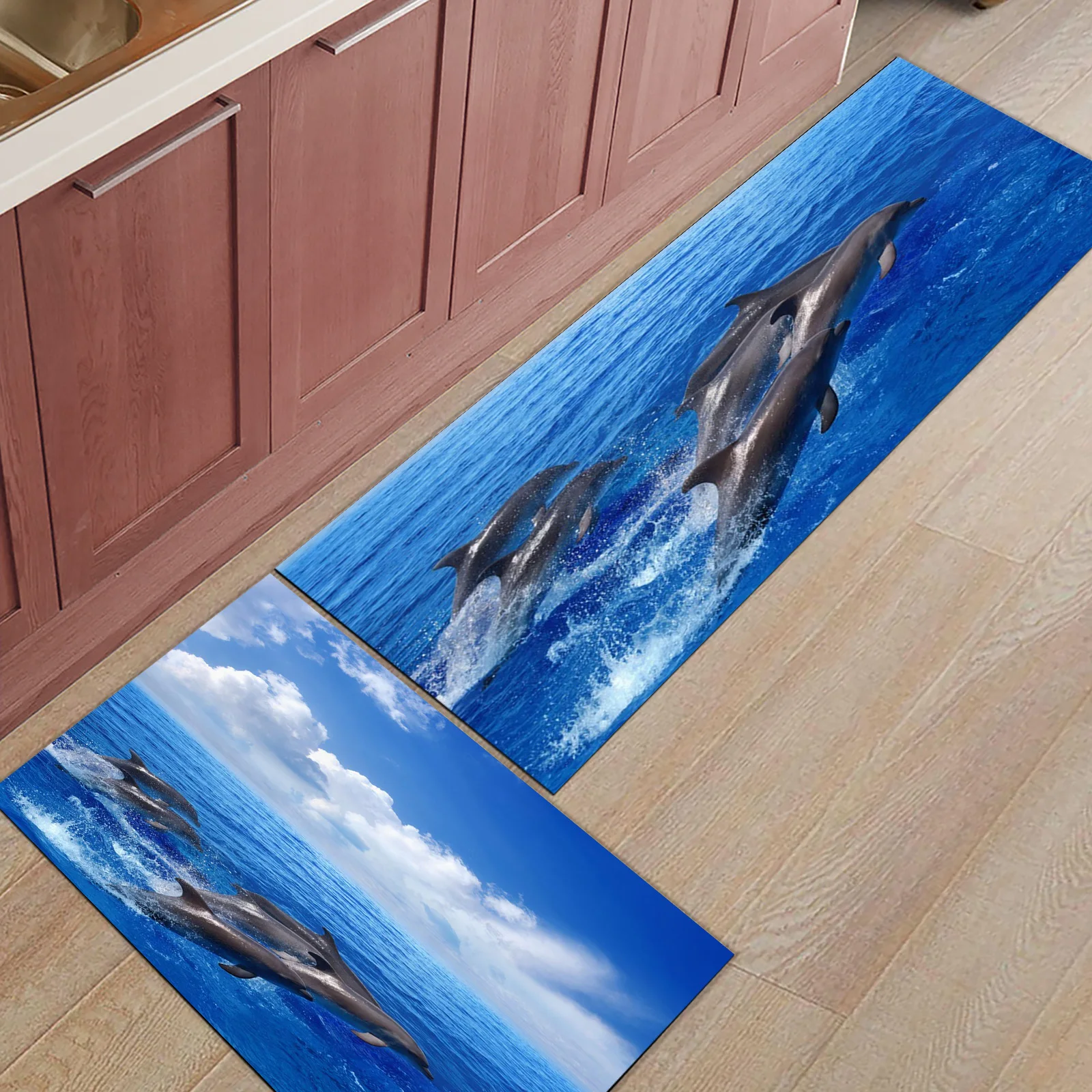 

Антискользящие напольные коврики Dolphin The Sea Blue Sky для кухни, Придверный коврик, коврик для входа в ванную, прикроватный коврик для спальни