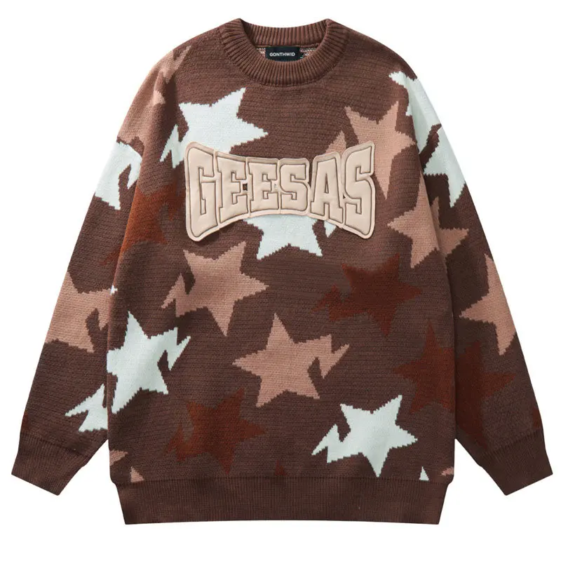 

Vintage Knitted Sweater Y2K Grunge Men Hip Hop Embroidery Letter Pullover Jumpers Autumn Fashion Casual Loose Streetwear Couple