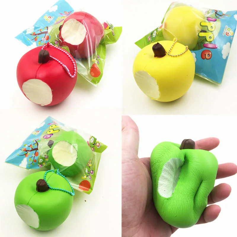 

Cute Soft Apple Squishy Slow Rising Original Packaging Ball Chain Kid Color Changing Imitation Fruit Decompression Key Chain Toy