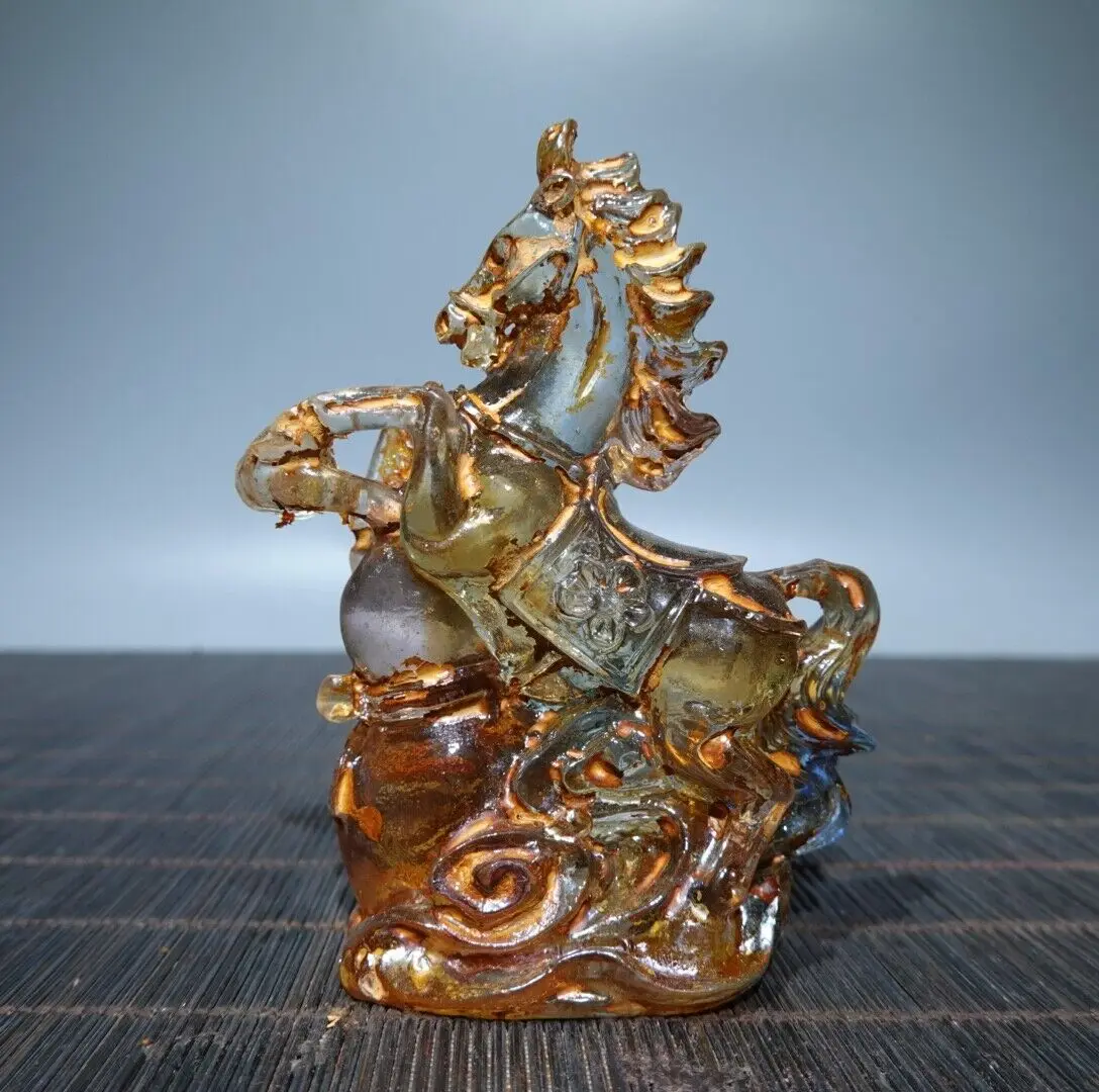 

Коллекционная Изысканная старая китайская цветная глазурованная резная статуя успеха лошади