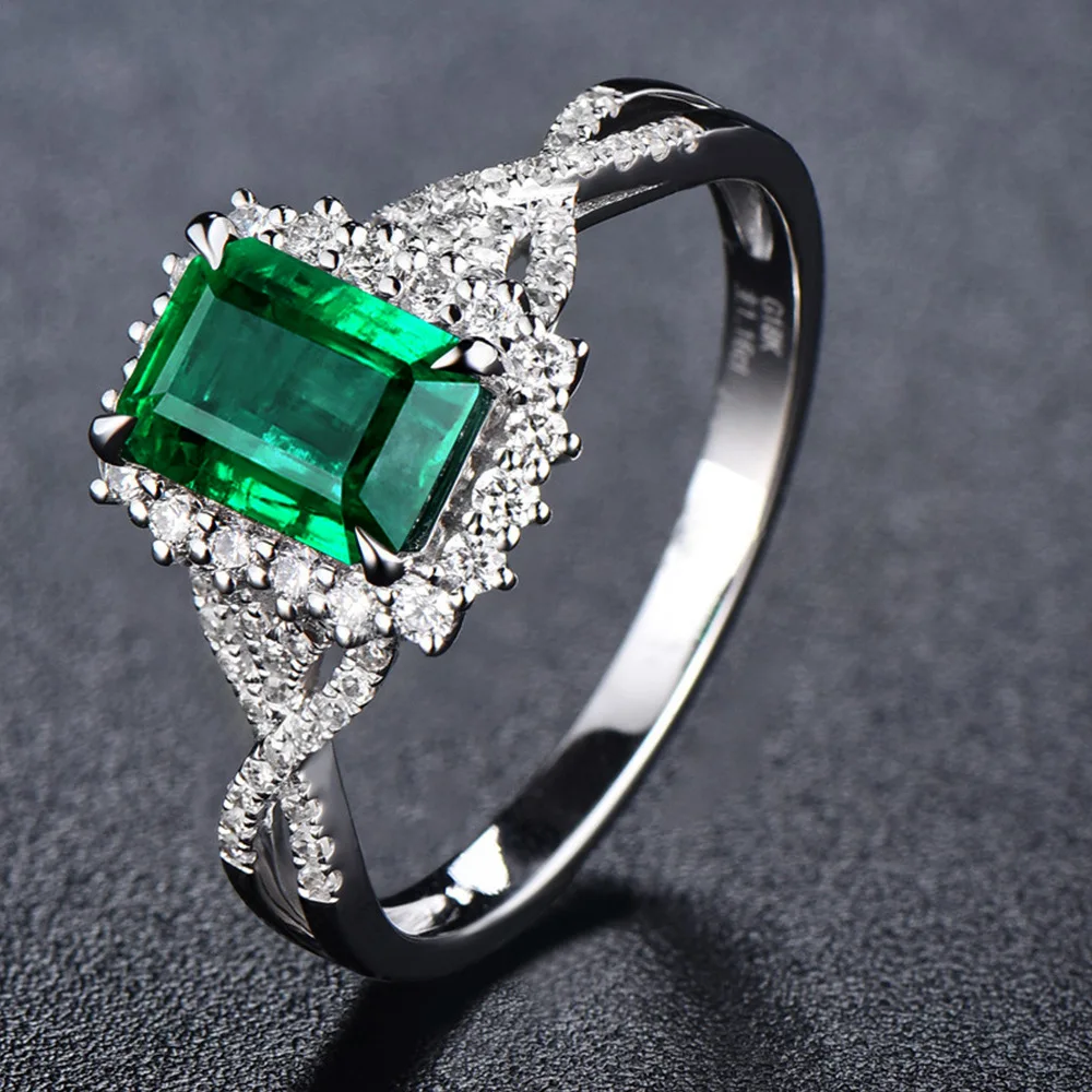 

2023 Fashion New Green Crystal Zircon Rings for Women Silvery Colour Vintage Aesthetic Geometric Luxury Lady Jewelry