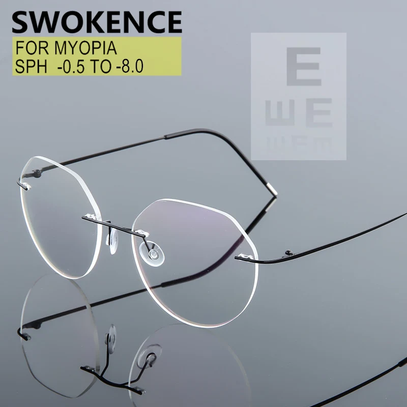 

Rimless Myopia Glasses Prescription -0.5 to -8.0 Men Women Titanium Alloy Frame Customizable Astigmatism Nearsighted F090