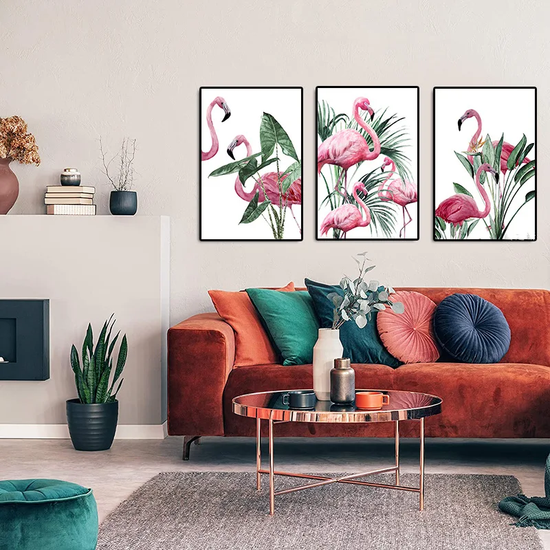 Картина на холсте с изображением розового фламинго растений постер абстрактная