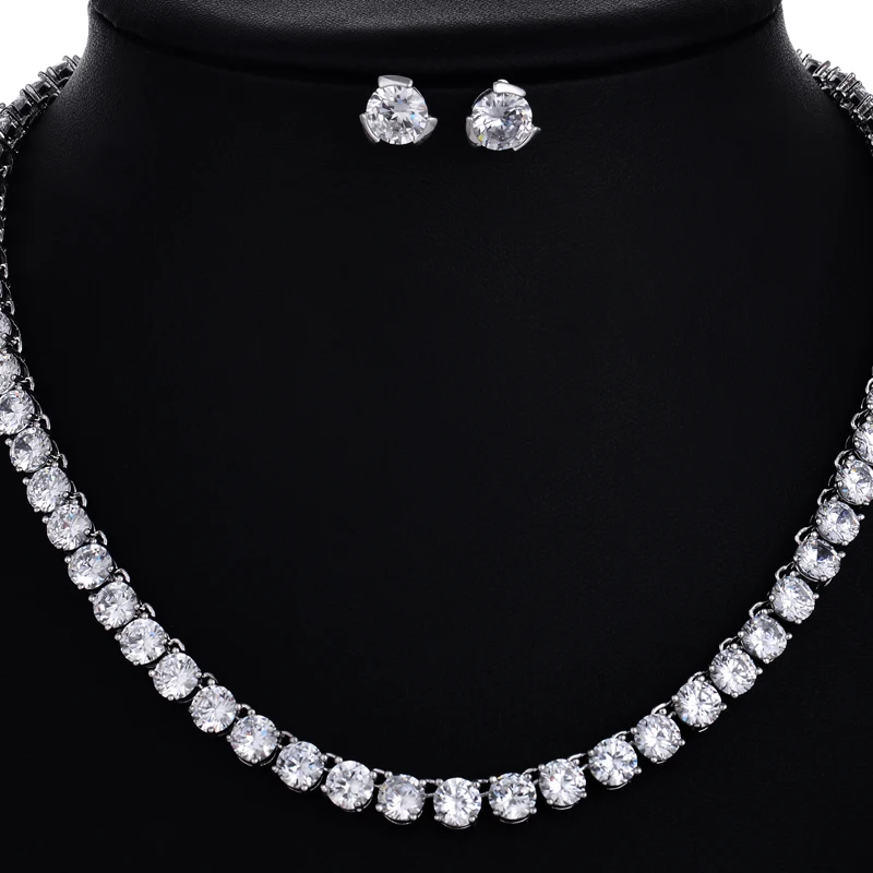 

Fashion Fashion Jewelry Austrian Crystal Necklace Earrings Real White Gold Color Jewelry Sets For Bridal Gifts N-75