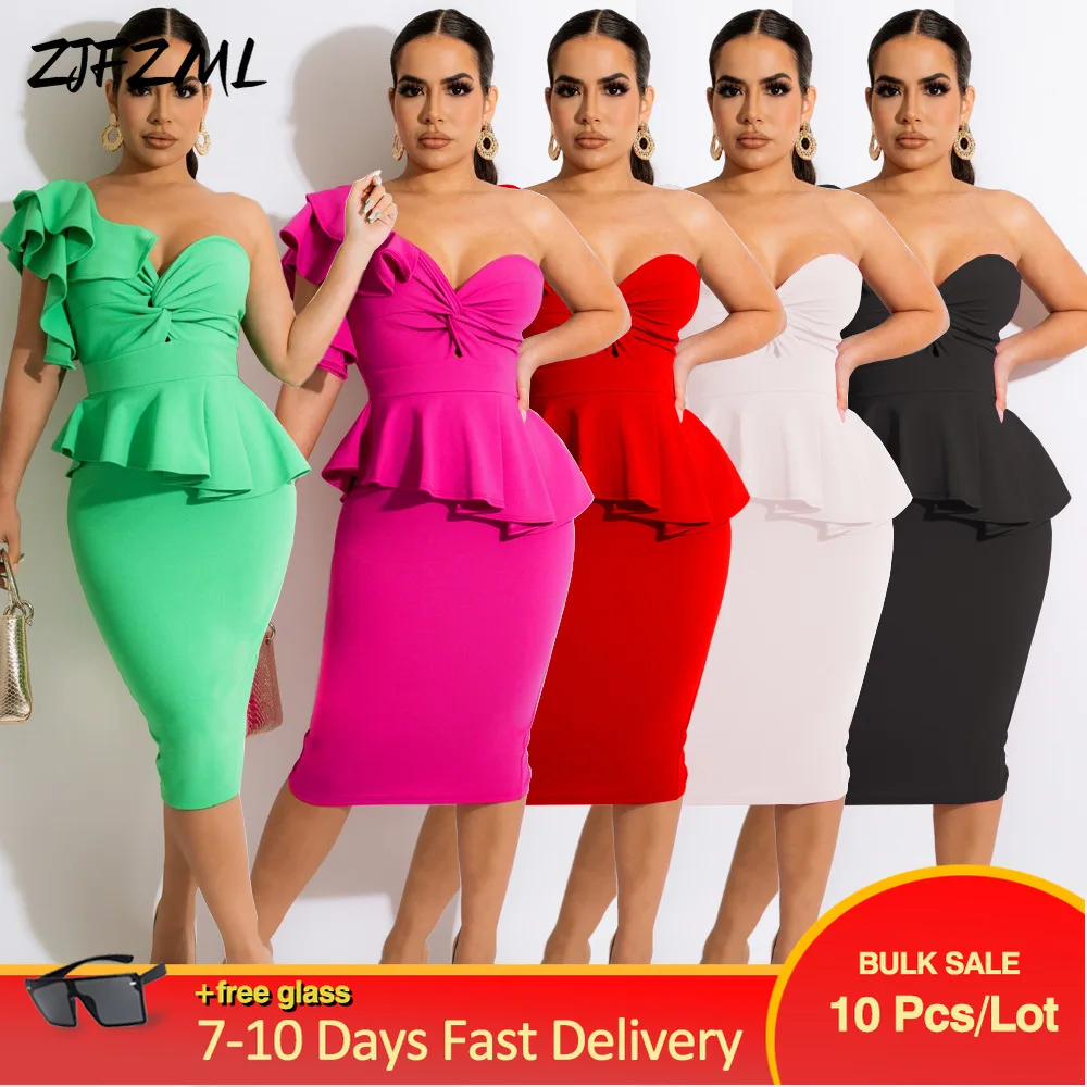 

Bulk Items Wholesale Lots Women Long Prom Ruffled Skinny Dress Open Back One Shoulder Side Split Irregular Trendy Dresses Mujer