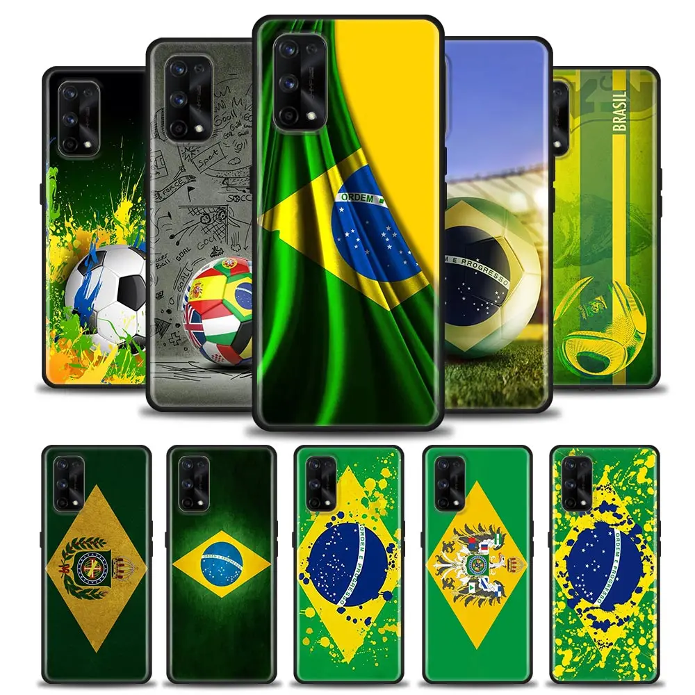 

Silicone Case For Realme GT 5G Master Neo2 GT2 7i 8i 9i 5 6 7 8 9 Pro Coque Soft Fundas Cover Brazil Brazilian Flag Football