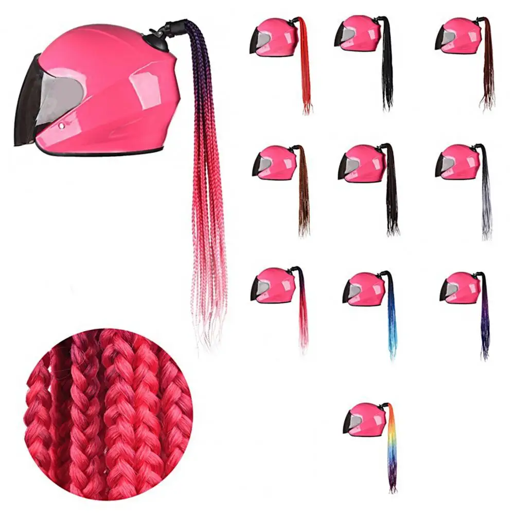 

60cm Y2K Anime Motorcycle Helmet Braids Punk style Woman Braid Wig Motorbike Helmets Braid Pigtail Gradient Helmet Dirty Braid