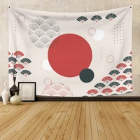 japanese tapesty study room art geometry red sun printing boho wall hanging bedroom living room dorm home decoration blankets