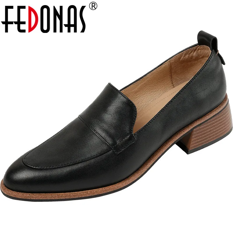 

Женские туфли-лодочки FEDONAS, повседневные офисные туфли из натуральной кожи на толстом каблуке для зрелых дам, весна-лето 2019