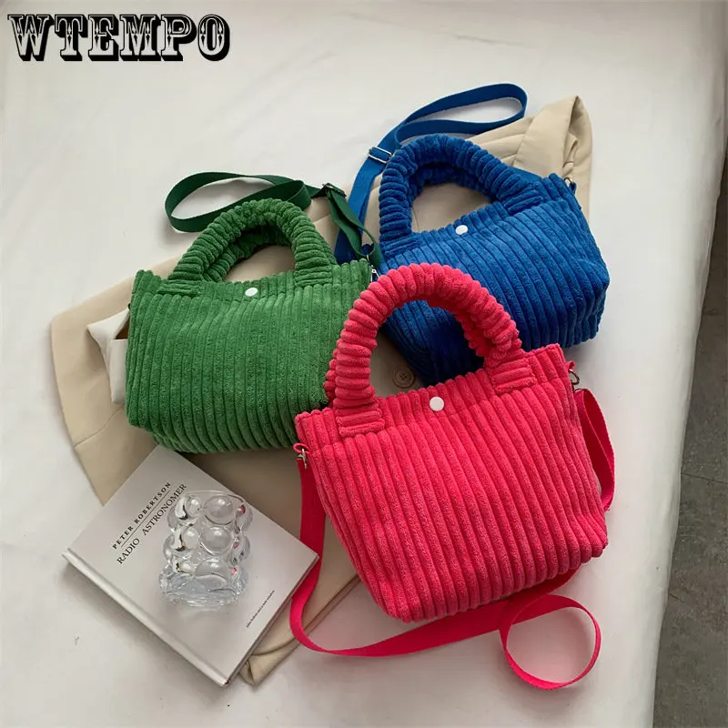Fashion Corduroy Women's Bag Trend Handbags Niche Versatile Bucket Shoulder Bags Female Nylon Button Crossbody Bags Cute Totes