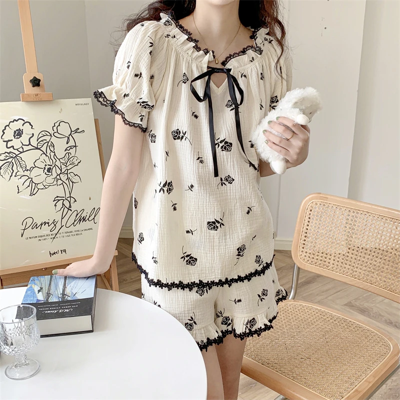 Пижама D414 женская из чистого хлопка простой Свободный пуловер с - Цена: 1341.92