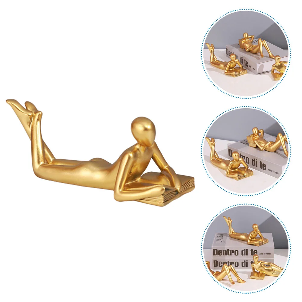 

Gold Decor Abstract Figure Statue Resin Home Reader Sculpture Desktop Delicate Ornament Figurine