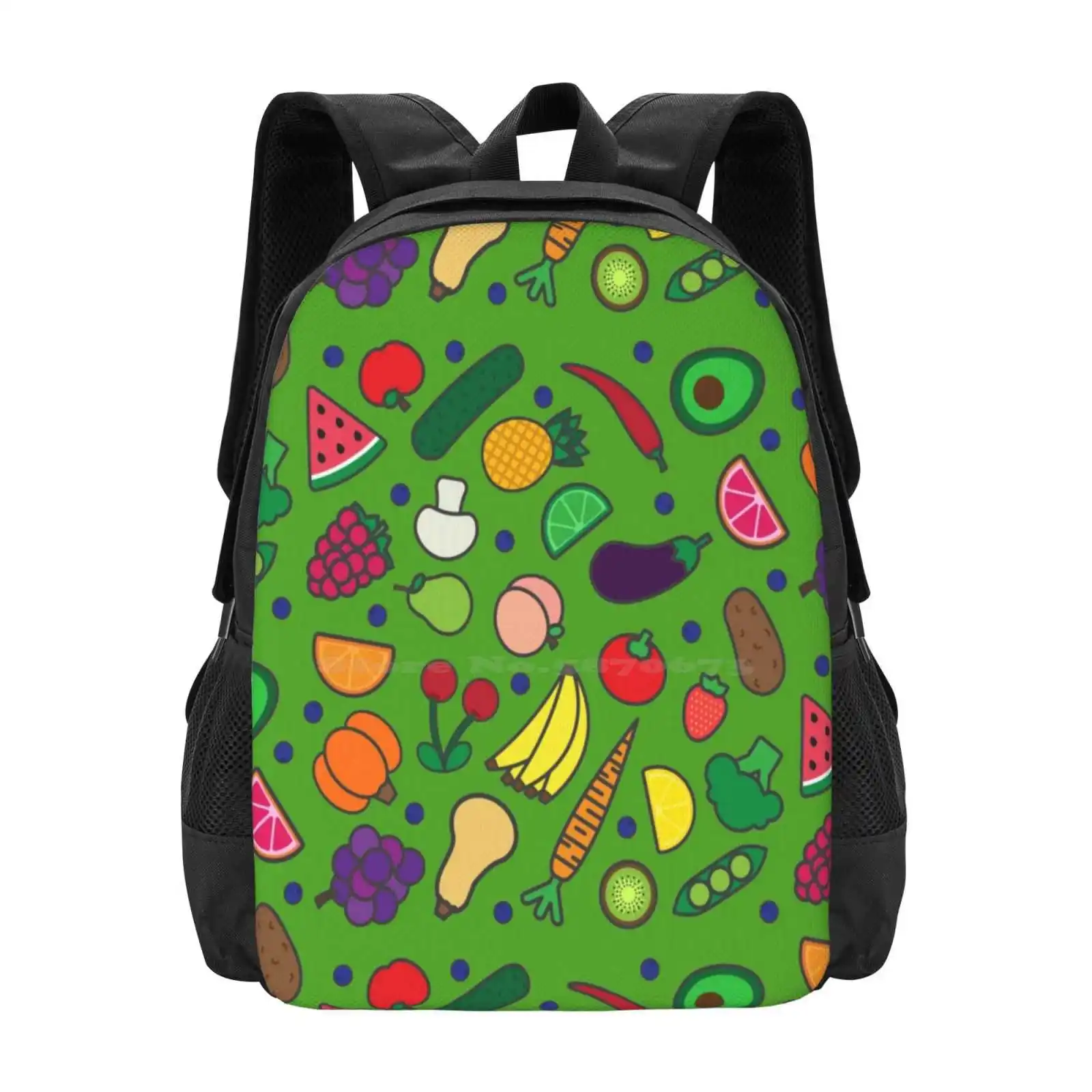 Fruits And Veggies! Hot Sale Backpack Fashion Bags Veggie Vegan Fruits Organic Healthy Green Pear Pumpkin Avocado Bananas Peach