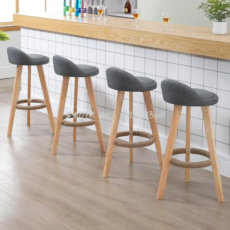 Барный стул из массива дерева современный простой высокий семейный с спинкой