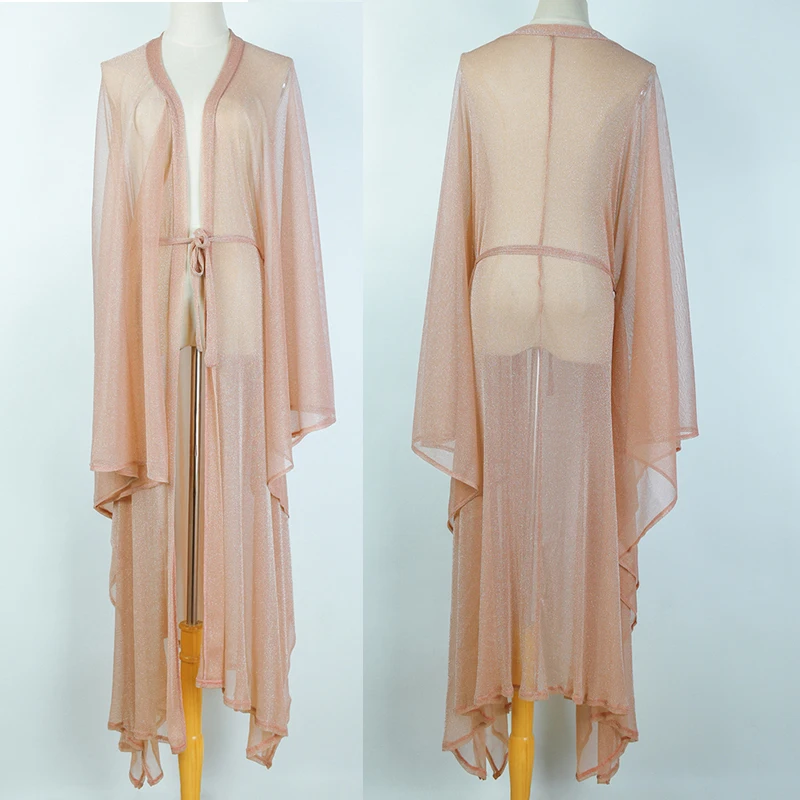 Sexy Beach Cover Up 2022 Shine Mesh Bohemian Dress Women Summer Kimono Beachwear Pareos Kaftan Bikini Sarong | Женская одежда