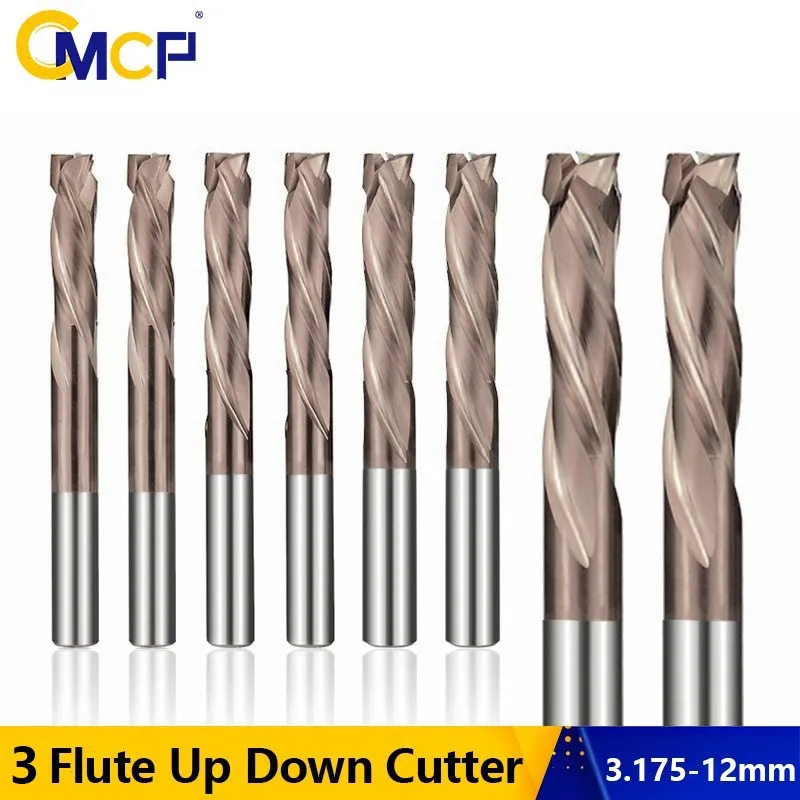 

CMCP Compression Milling Cutter for Metal Aluminum Cutting 3.175 -12mm Shank UP DOWN Cut CNC Router Bit 3 Flute Carbide End Mill