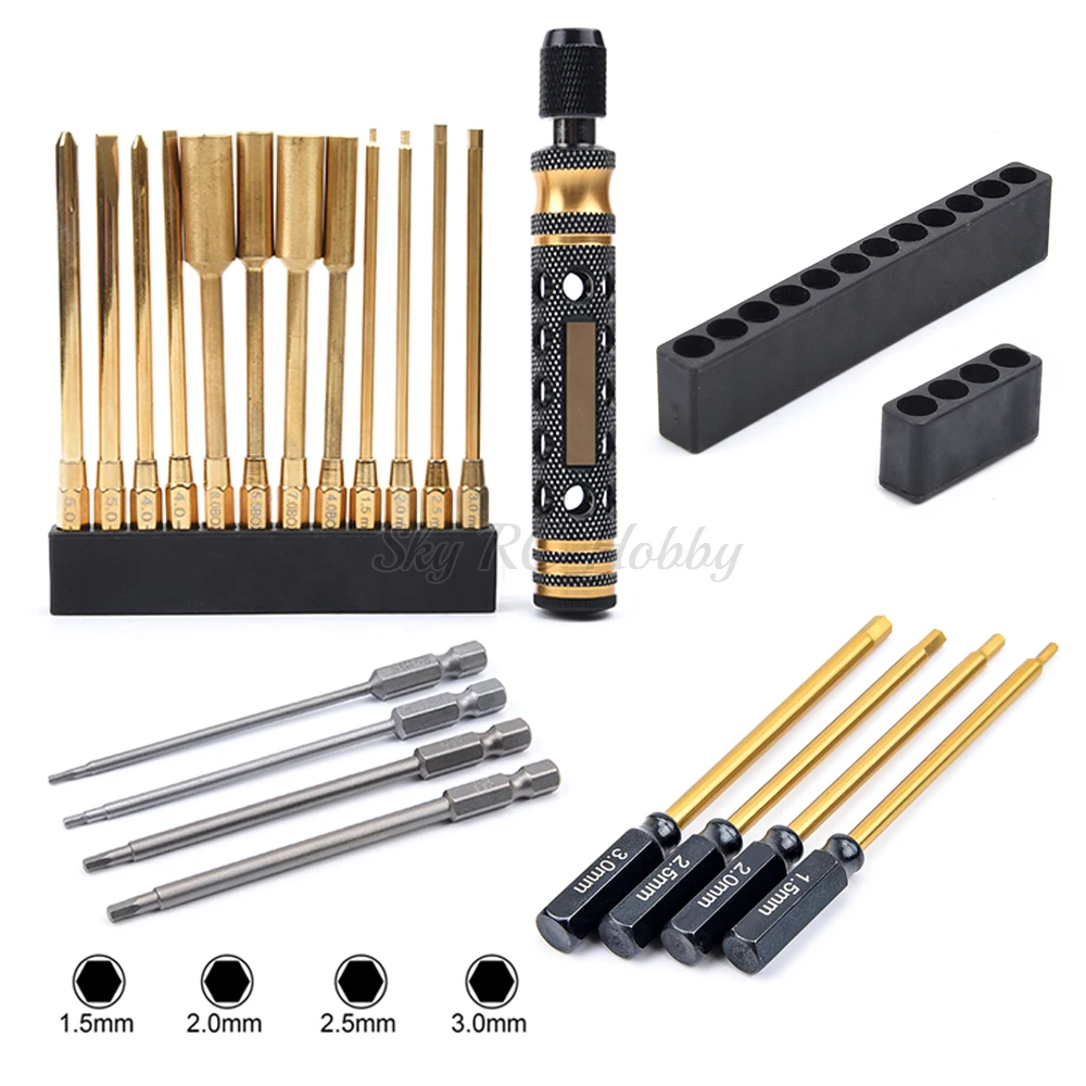 

Durable Metal 1.5 2.0 2.5 3.0mm Hexagonal Wrenches Hex Phillips Nut Slotted Screwdrivers 6.35mm Hex For RC Helicopter Model Tool