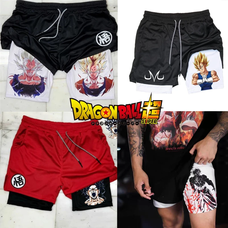 

2023 Anime Dragon Ball Son Goku Shorts Men Double Layer Sports Short Pants Cartoon Sportswear Jogger Breathable Boys Beach Pants