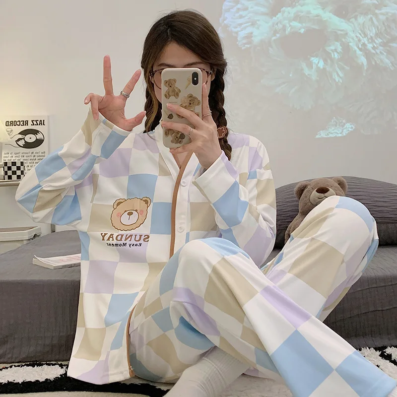 The New High Quality Pajamas for Women Long Sleeve Super Comfortable Cartoon Sleepwear Large Size Loungewear Set Woman 2 Pieces