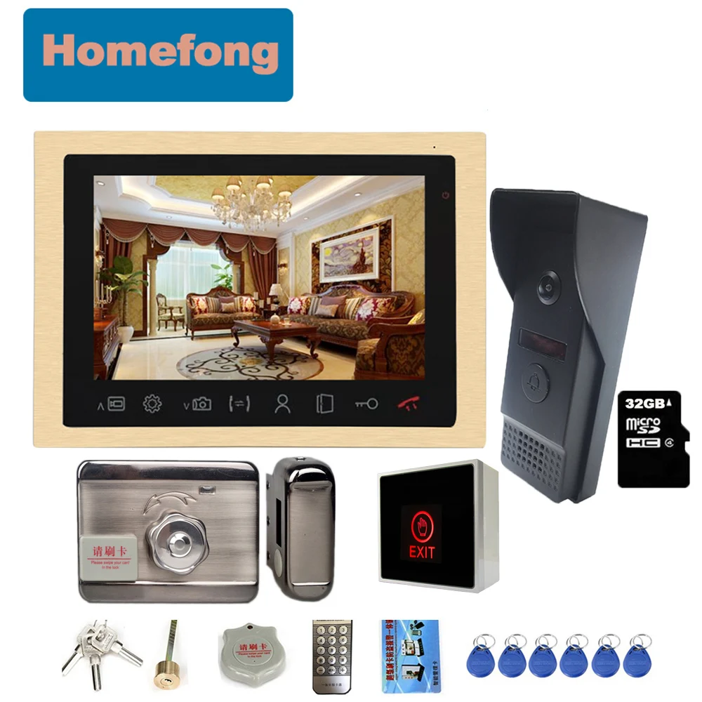 Homefong  10 Inch Video Intercom  Kit with Electric Lock Unlock Video Door Phone Doorbell With Camera Motion Detection Record