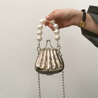 pearl chain women mini clip crossbody bag luxury ladies small shell shoulder bags retro female party purse accessories handbags