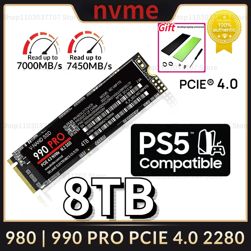 

Высокоскоростной 4 ТБ SSD 990 PRO PCIe 4,0 NVMe M.2 2280 1 ТБ 2 ТБ SSD Внутренний твердотельный жесткий диск для ноутбука ПК PS5 компьютера оригинальный