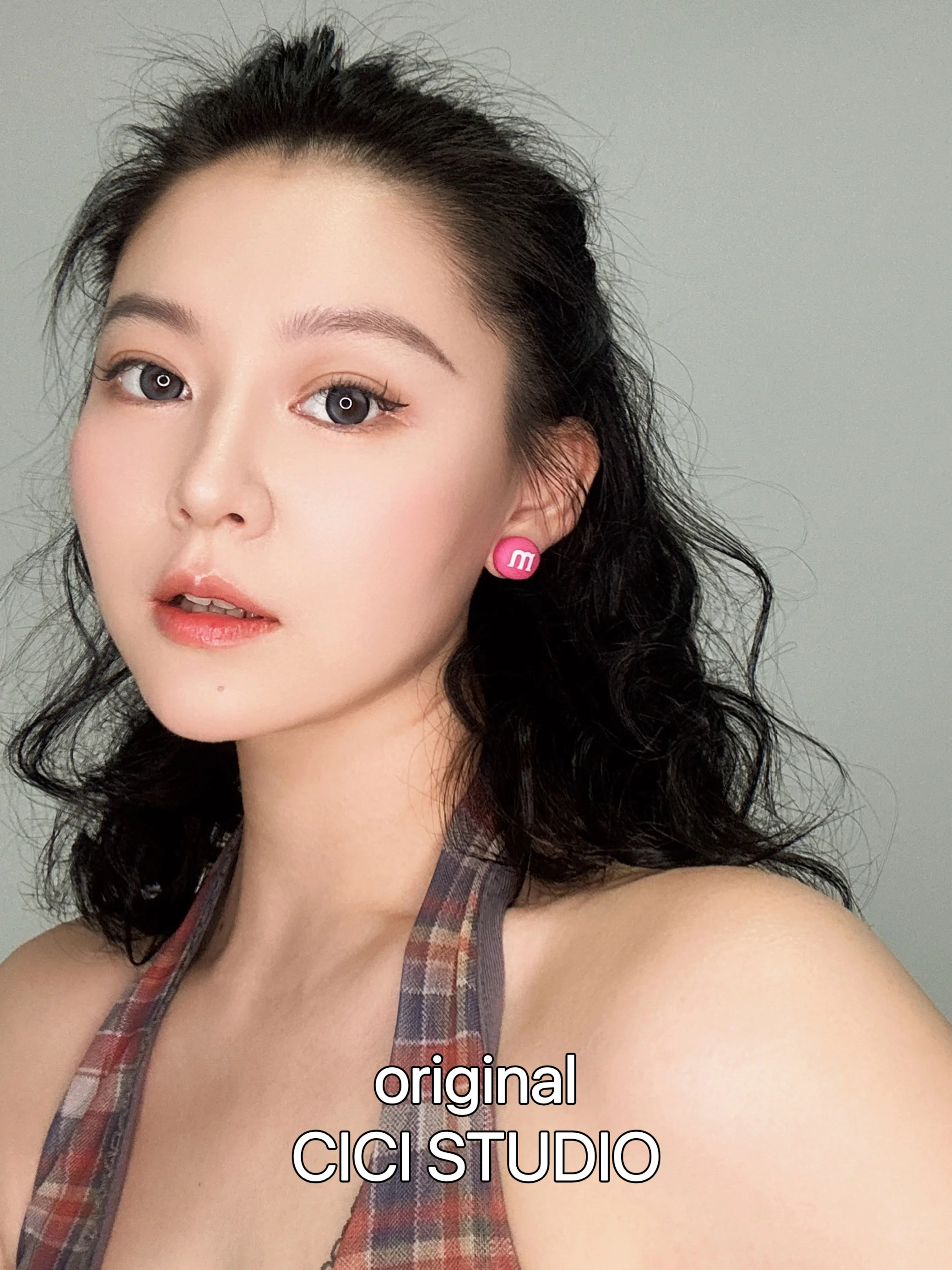 Cici Fun Dopamine Girl M Bean Candy Stud Earrings Strange Cute Ear Clip Women