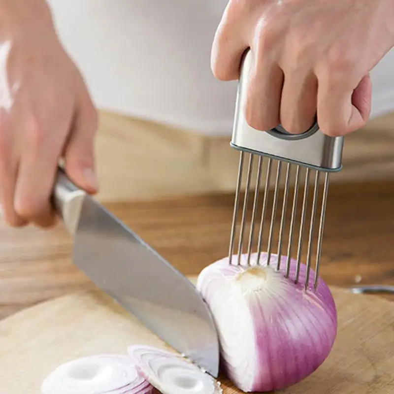 

Stainless Steel Onion Needle Onion Fork Vegetables Fruit Slicer Tomato Cutter Knife Cutting Safe Aid Holder Kitchen Accessories