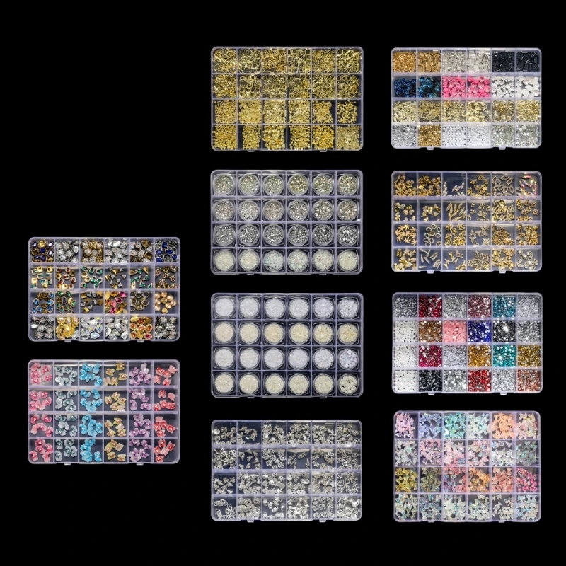 

24 Grids Nail Art Rhinestones Decorations Kit Beads Nail Gems for-Salon E74C