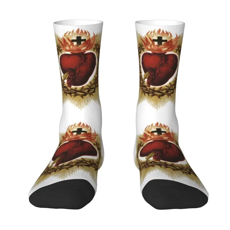 

Cool Printed Sacred Heart Of Jesus Catholic Socks for Men Women Stretchy Summer Autumn Winter Christian Faith Crew Socks