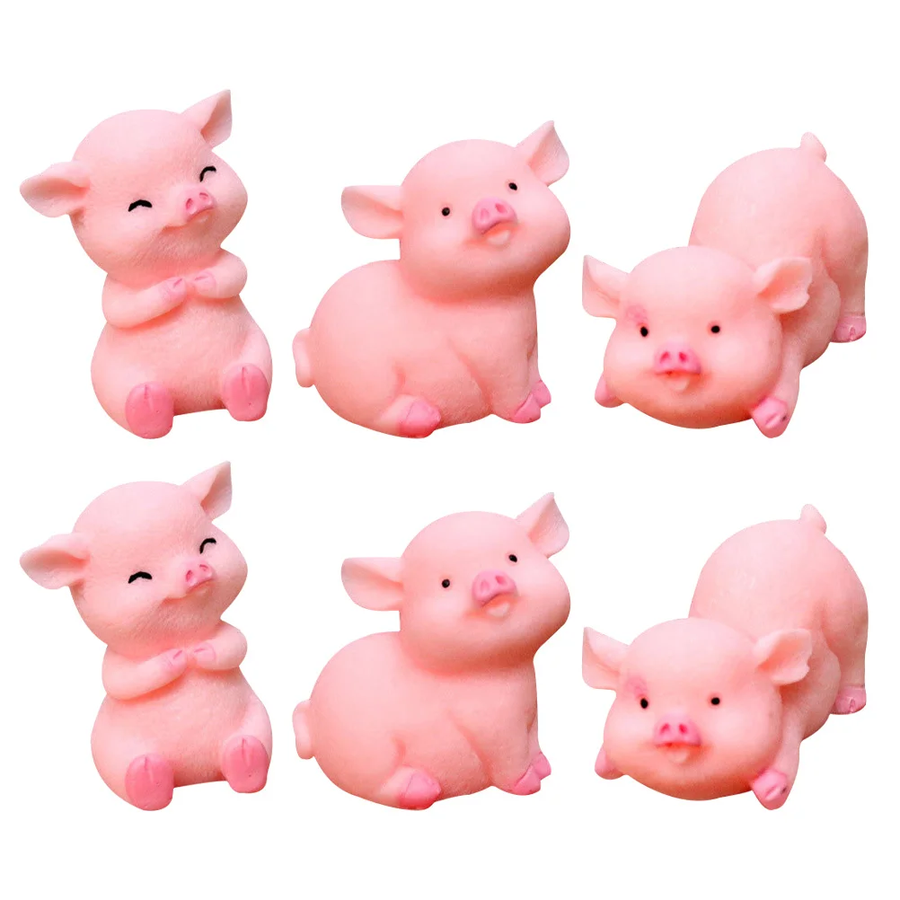 

6Pcs Adorable Resin Piggy Ornaments Lovely Gifts Creative Car Ornaments