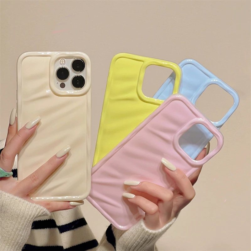 

Luxury Candy Color Soft TPU Shockproof Case For iPhone 14 13 11 12 Pro Max Irregular Stripe Glossy Back Cover Funda