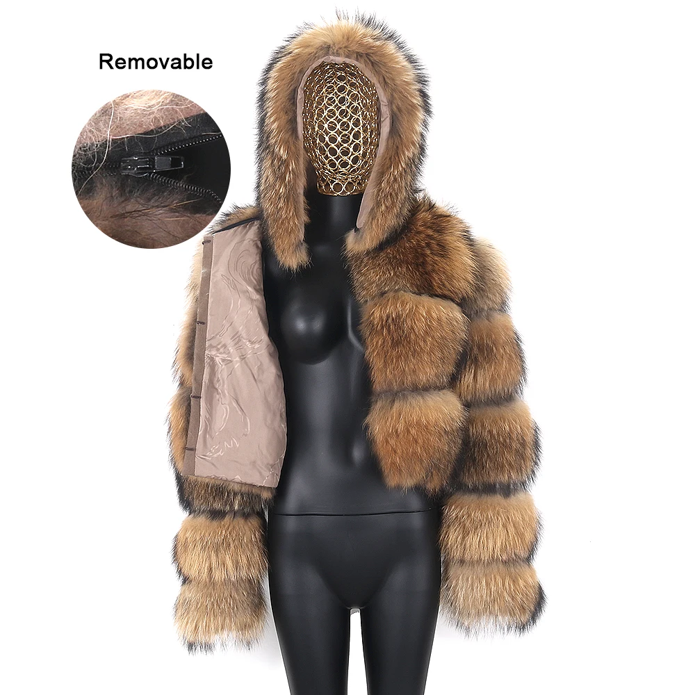 FURYOUME 2022 Winter Real Raccoon Fur Coat Women Natural Fur Jacket Outerwear O-neck Long Sleeve Thick Warm Fashion Streetwear