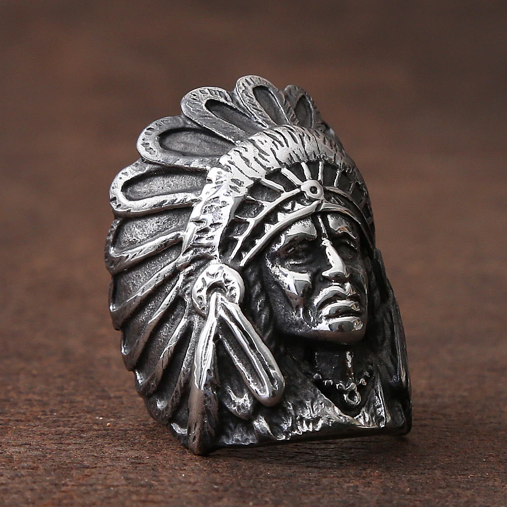 Vintage Indian Chief Rings For Men 316L Stainless Steel Biker Men's Ring Huge Punk Hip Hop Ring Fashion Jewelry Gift