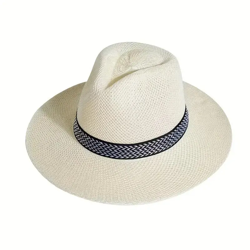 

Packable Straw Fedora Beach Sun Hat - UPF 50+ UV Protection and Wide Brim for Summer Style and Comfort (Creamy White)