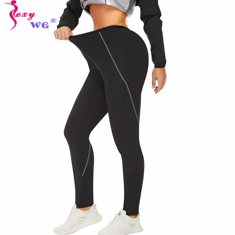 SEXYWG Sauna Pants Women Sweat Yoga Sports Leggings Gym Waist Trainer Tight Trimmer Fat Burn Trousers High Waist Slimming Shorts