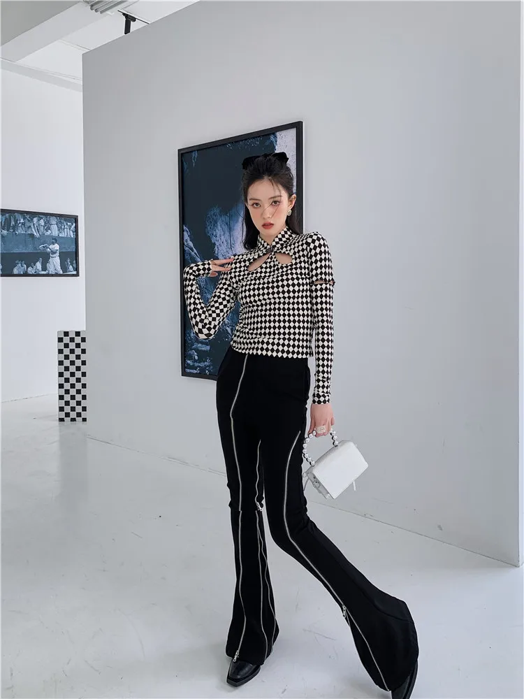 

ZCSMLL Black Flare Pants Spring 2022 Womens Fashion High Waist Zipper Trousers High Fashion Designer Bell Bottom Pants