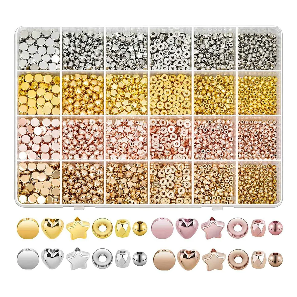 

2160 Pieces Spacer Beads Set, Assorted Bracelet Beads Round Beads Star Beads Beads for Bracelet Jewelry