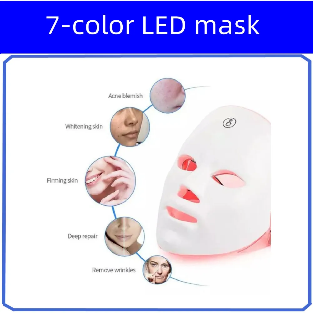 

7Colors LED Facial Mask Photon Therapy Skin Rejuvenation Anti Acne Wrinkle Removal Skin Care Mask Skin Brightening