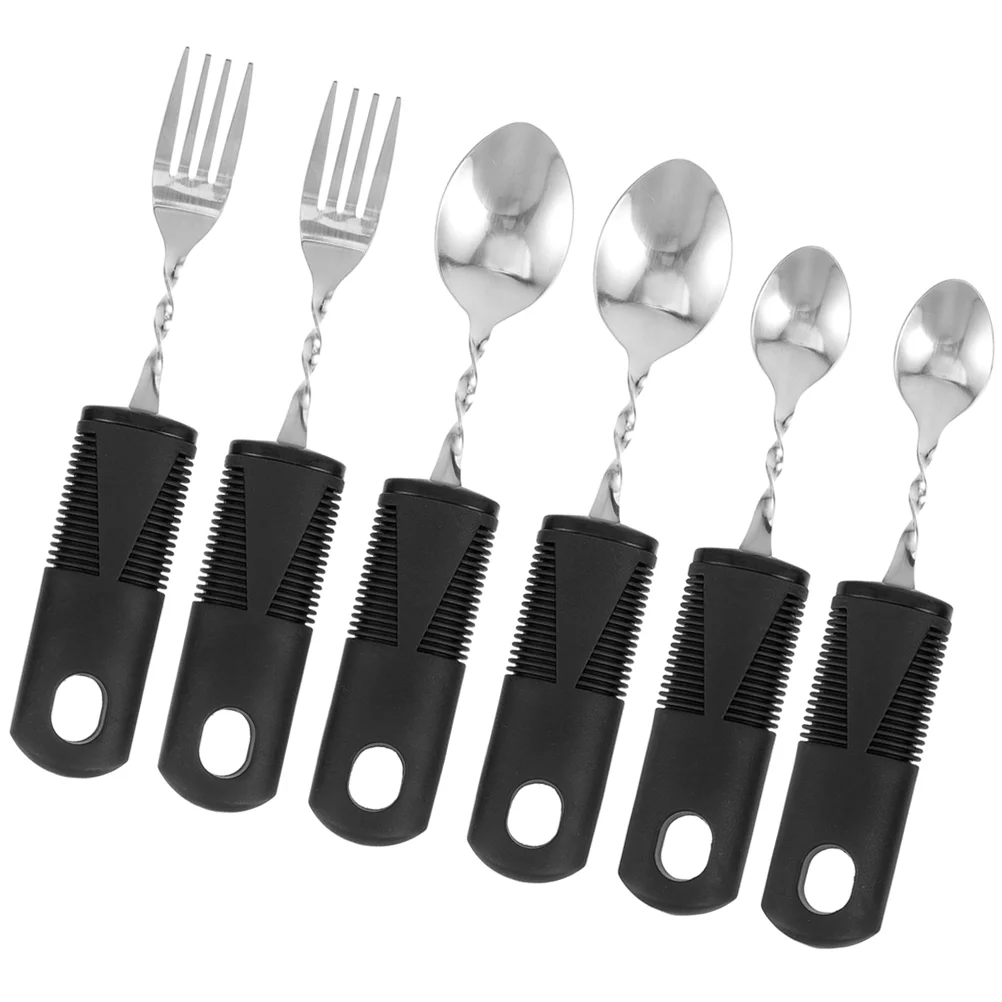 

2 Sets Bendable Cutlery Utensils Adults Adaptive Elderly Spoon Fork Weighted Gadgets Disabled People Rubber